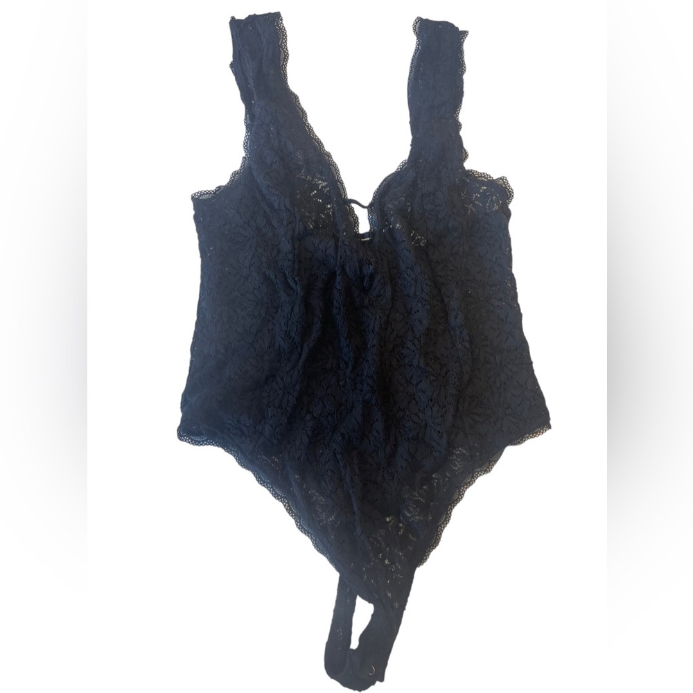 Free People Mason Thong Lace Bodysuit Top Black Size Medium - Picture 11 of 11